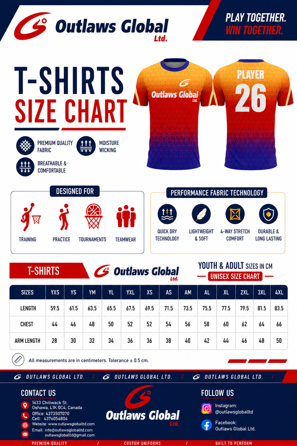 Outlaws Global Ltd. Round Neck Basket Shirt Size Chart