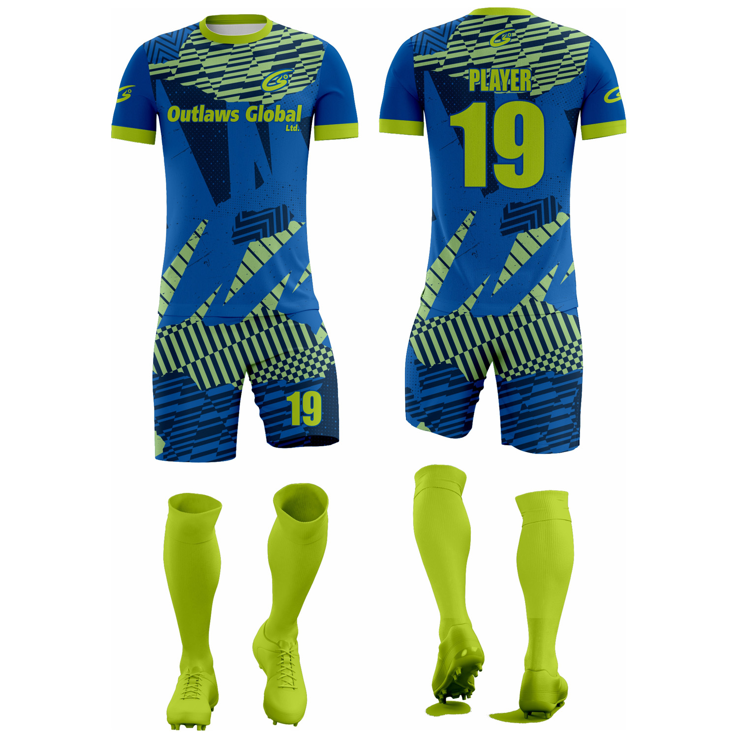 Custom made Soccer Kit Supplier Green and Blue